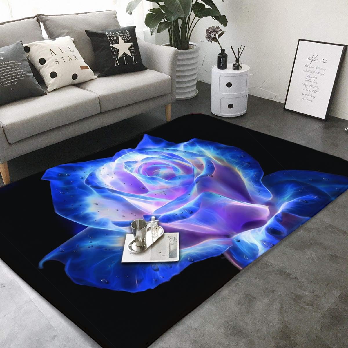 Commercial Kitchen Background - Blue Rose Flower on Black Background