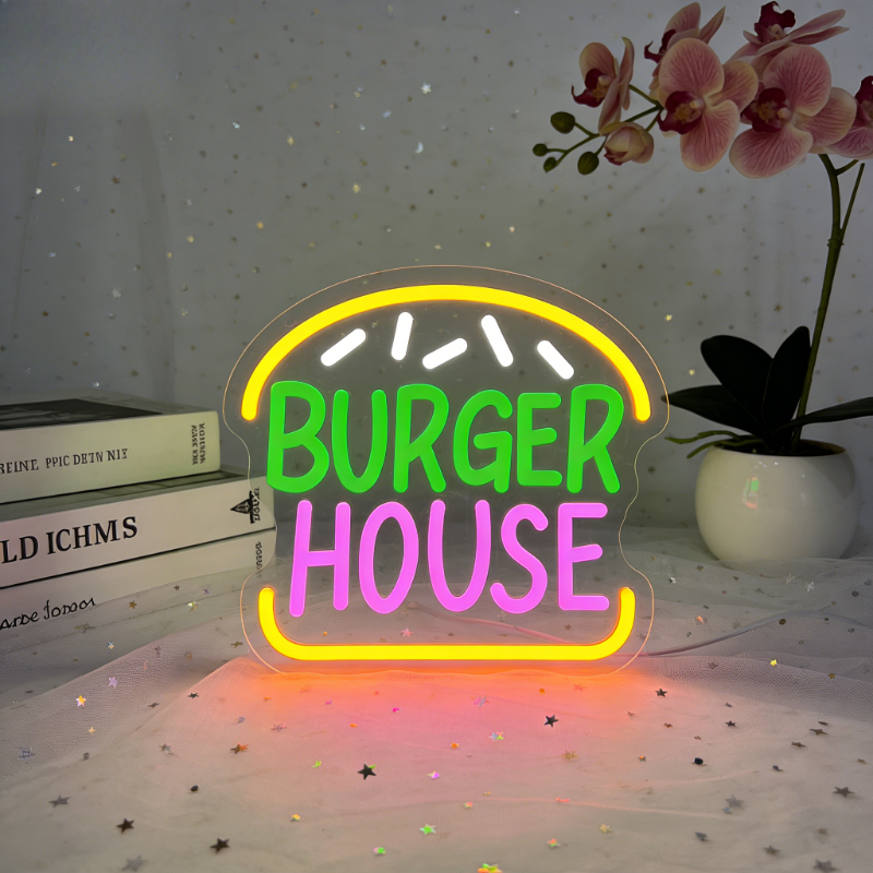 Commercial Kitchen Walls - Cartoon Burger House Neon LED USB