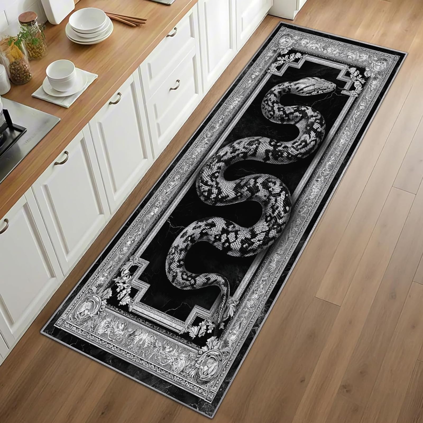 Snake Print Runner Rug Black B – Commercial Kitchen Background recenzja i cena