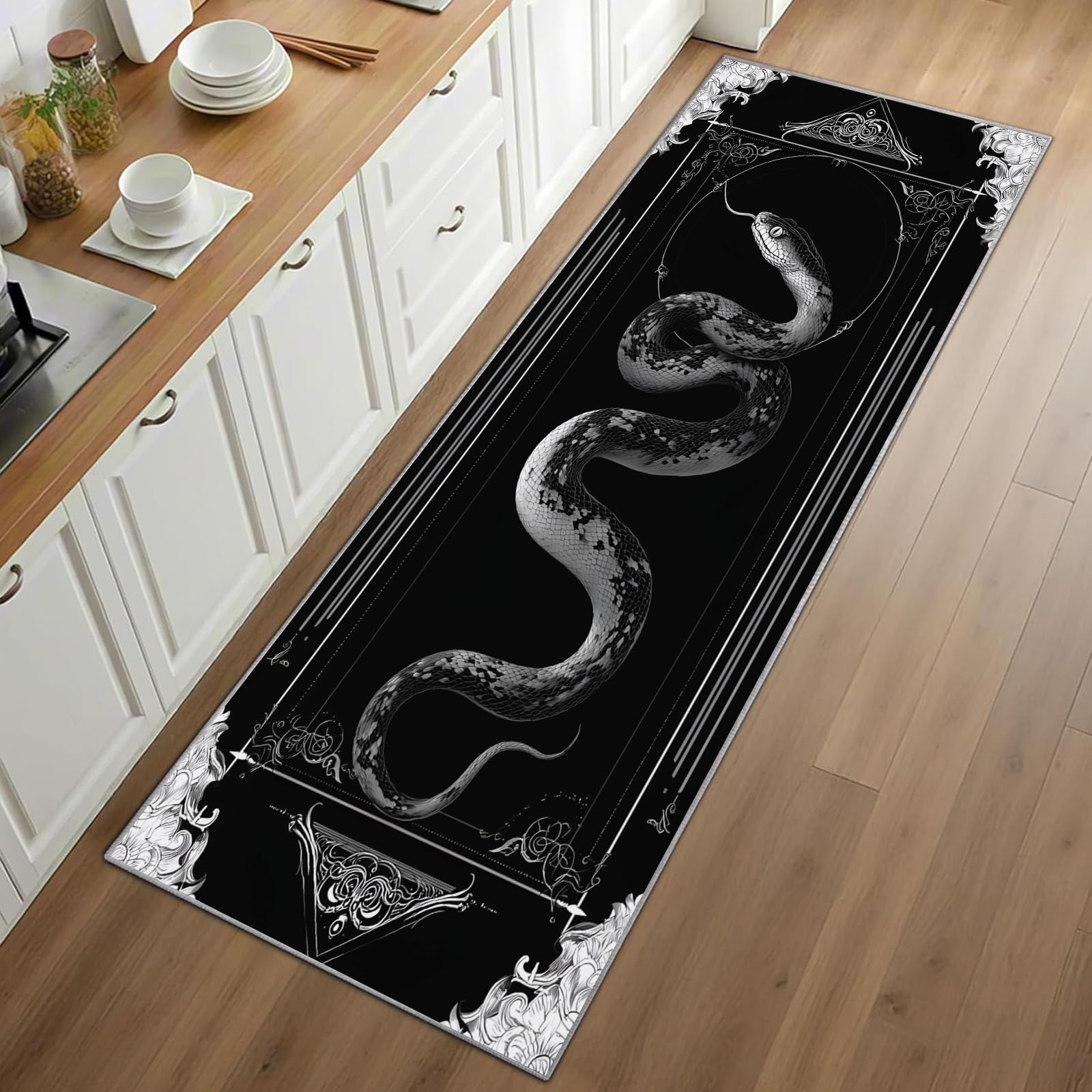 Snake Print Runner Rug Black B – Commercial Kitchen Background recenzja i cena