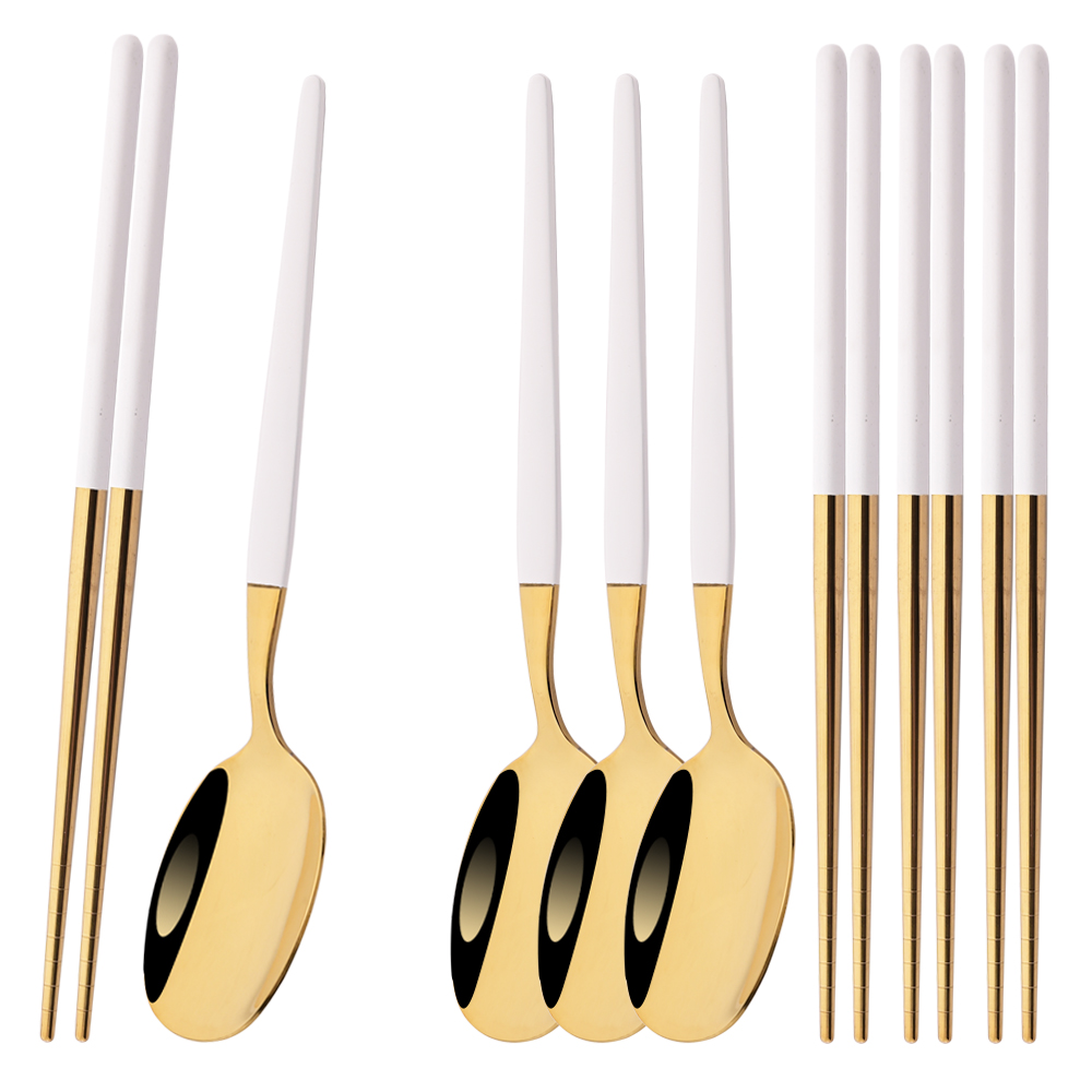 8Pcs Korean White Golden Dinne – Commercial Kitchen Set recenzja i cena