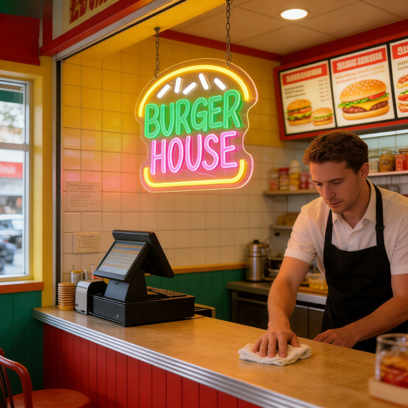 Cartoon Burger House Neon LED  – Commercial Kitchen Walls recenzja i cena