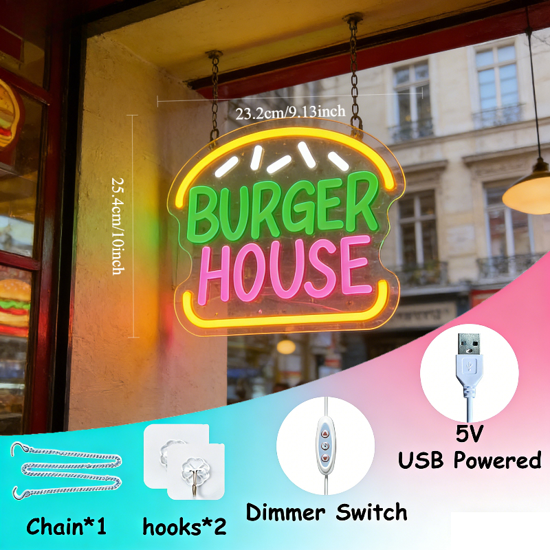 Cartoon Burger House Neon LED  – Commercial Kitchen Walls recenzja i cena