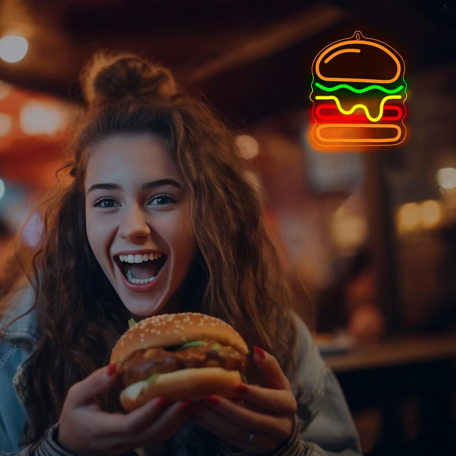 Burger Neon Sign with Layered  – Commercial Kitchen Walls recenzja i cena