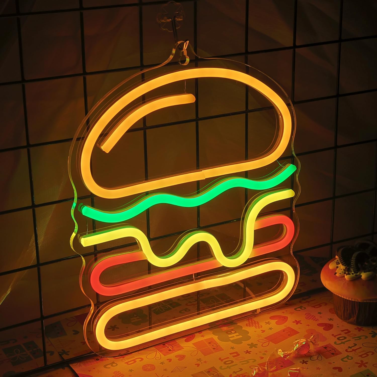 Burger Neon Sign with Layered  – Commercial Kitchen Walls recenzja i cena