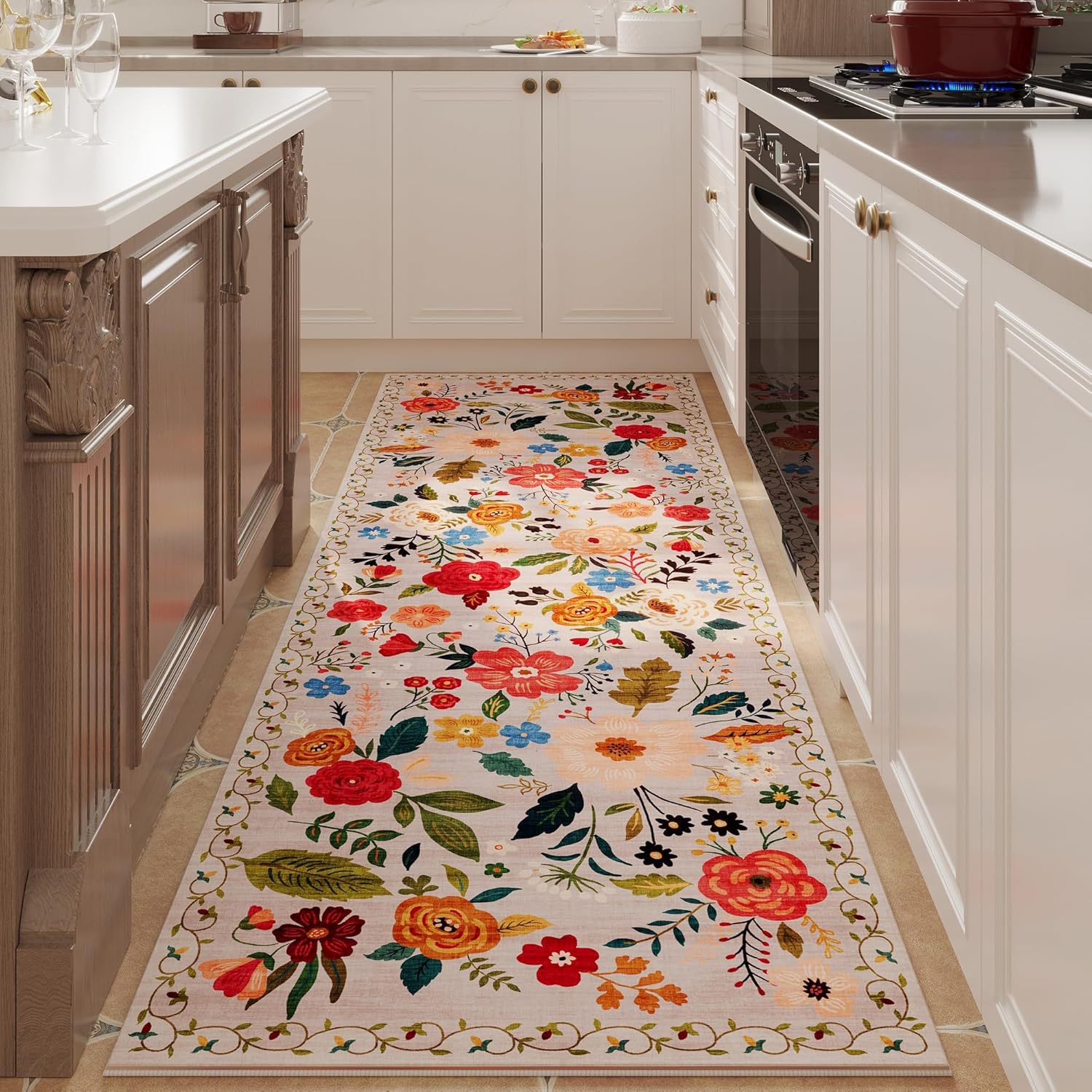 Vintage Floral Runner Rug Beig – Commercial Kitchen Background recenzja i cena