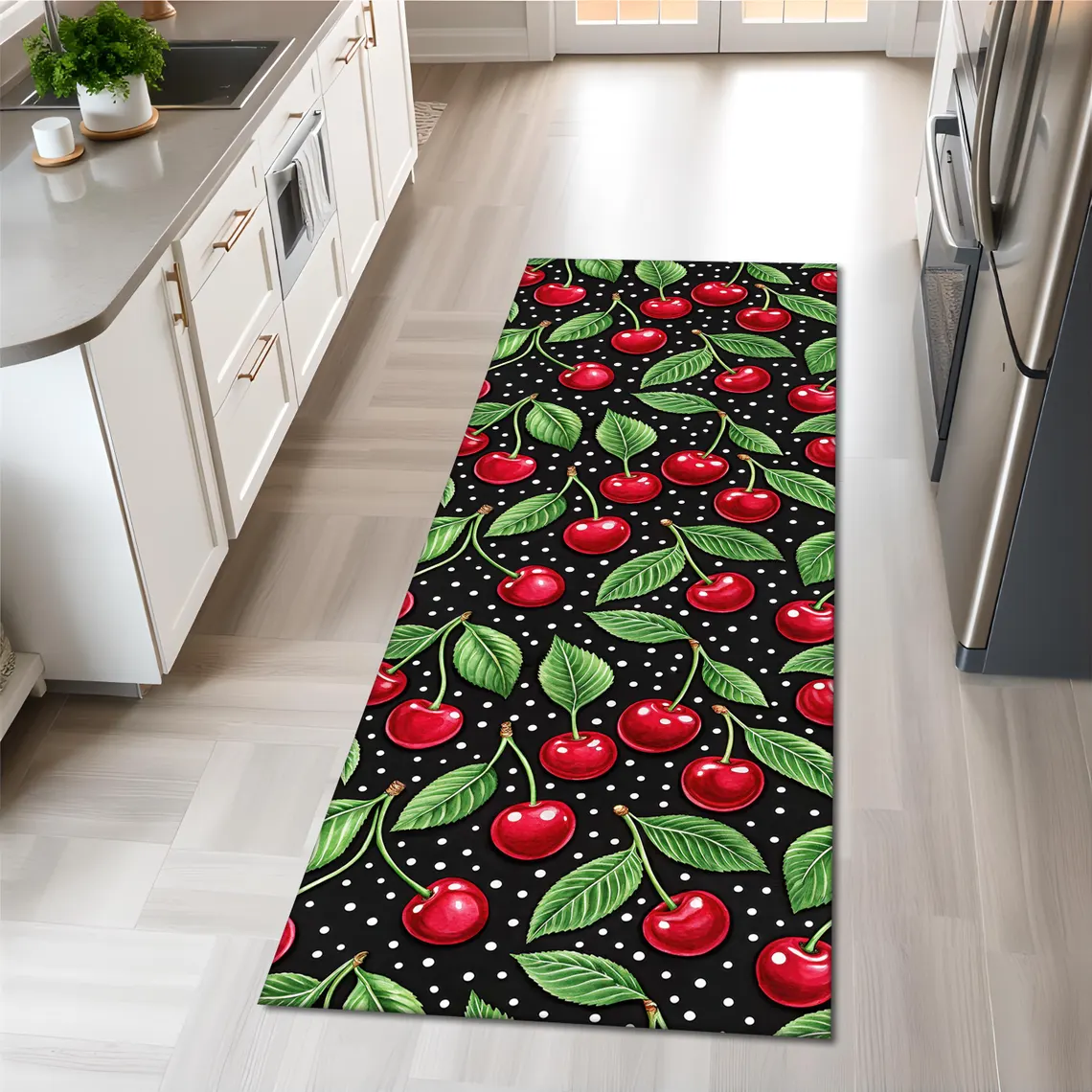 Fruit Motif Runner Rug Bright  – Commercial Kitchen Background recenzja i cena